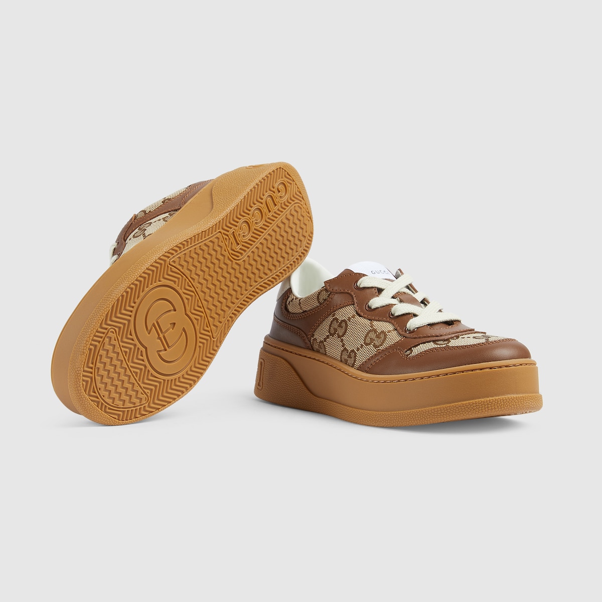 Children's leather platform sneaker in brown leather