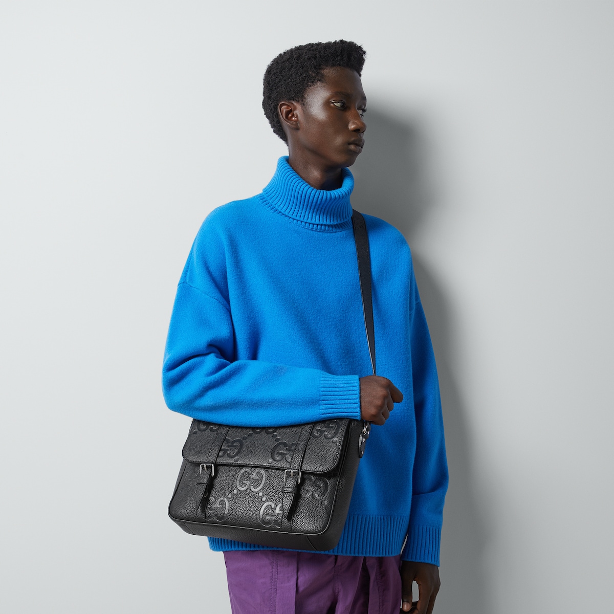 関税込 GUCCI ミディアム ジャンボGG メッセンジャーバッグ ジャンボ GG ミディアム メッセンジャーバッグブラック レザー