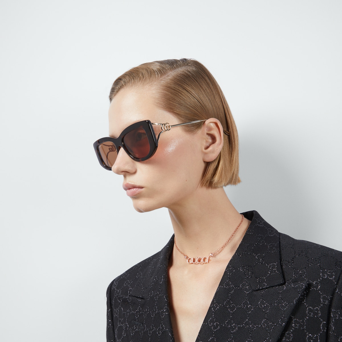Rectangular frame sunglasses in tortoiseshell | GUCCI® US