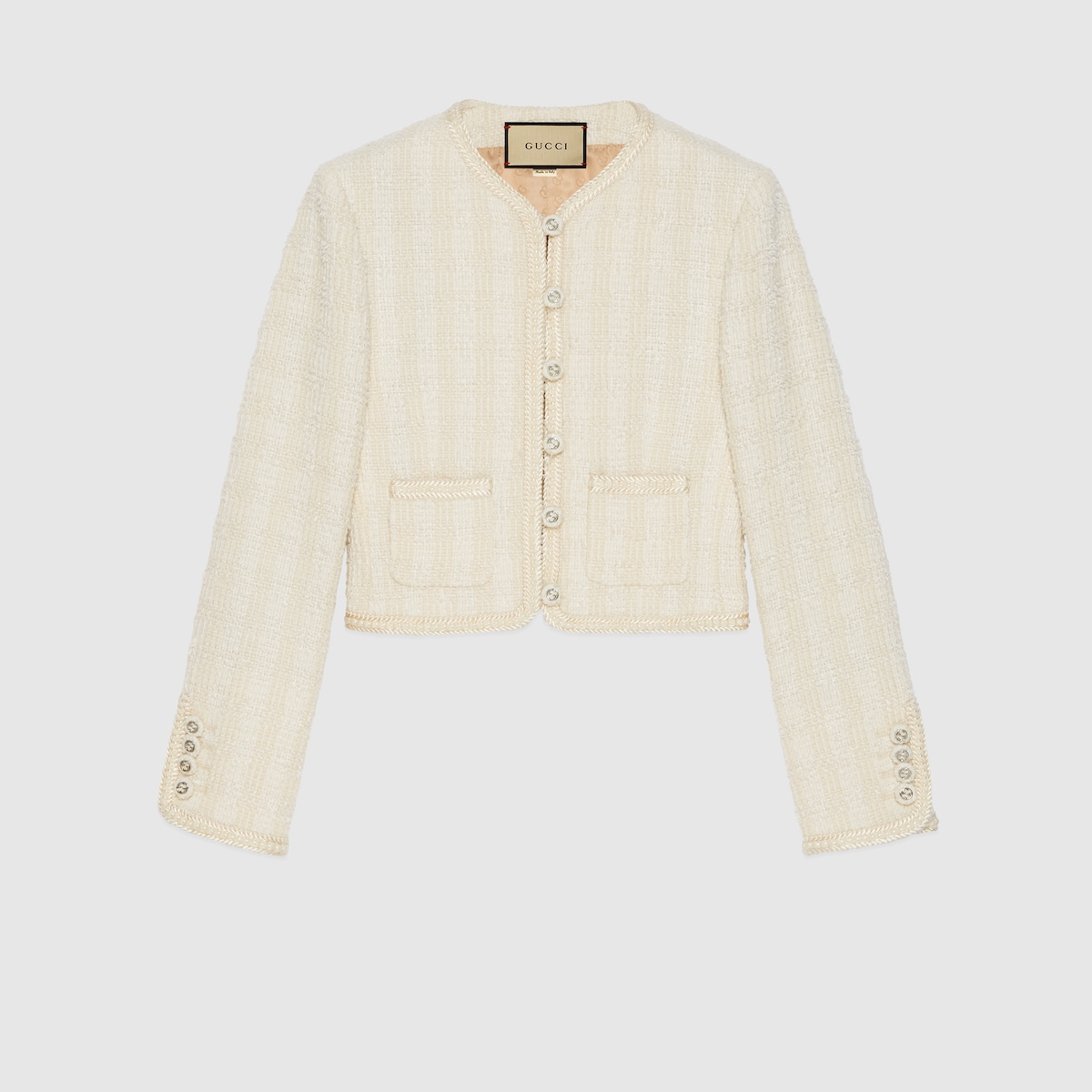 lawgy（ラウジー）の「cuff ribbon tweed jacket / カフリボン