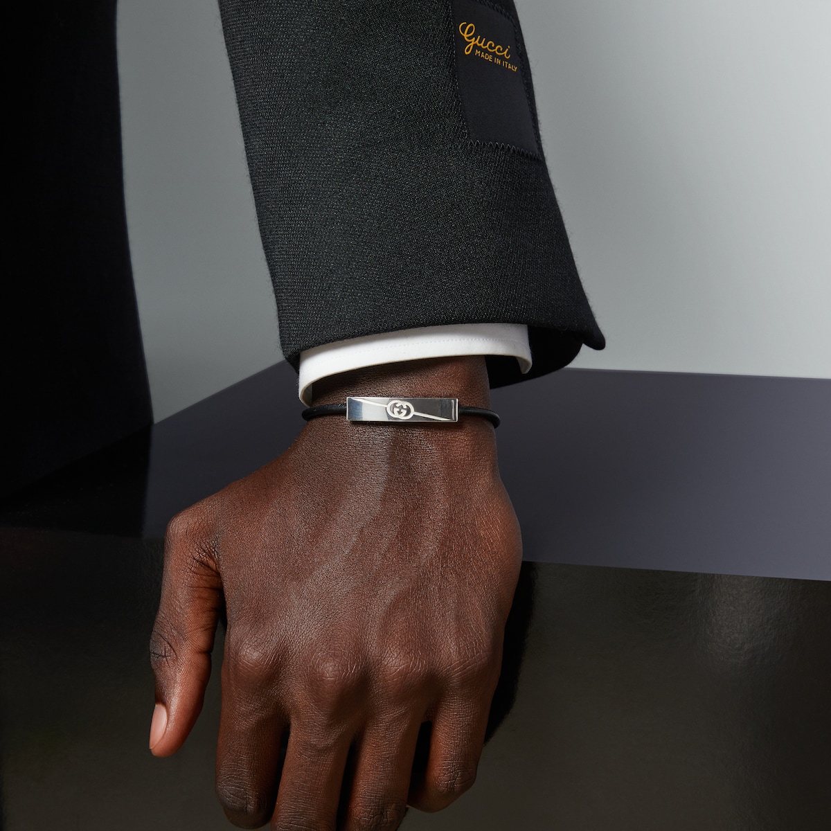 Gucci Tag bracelet in black leather | GUCCI® CA