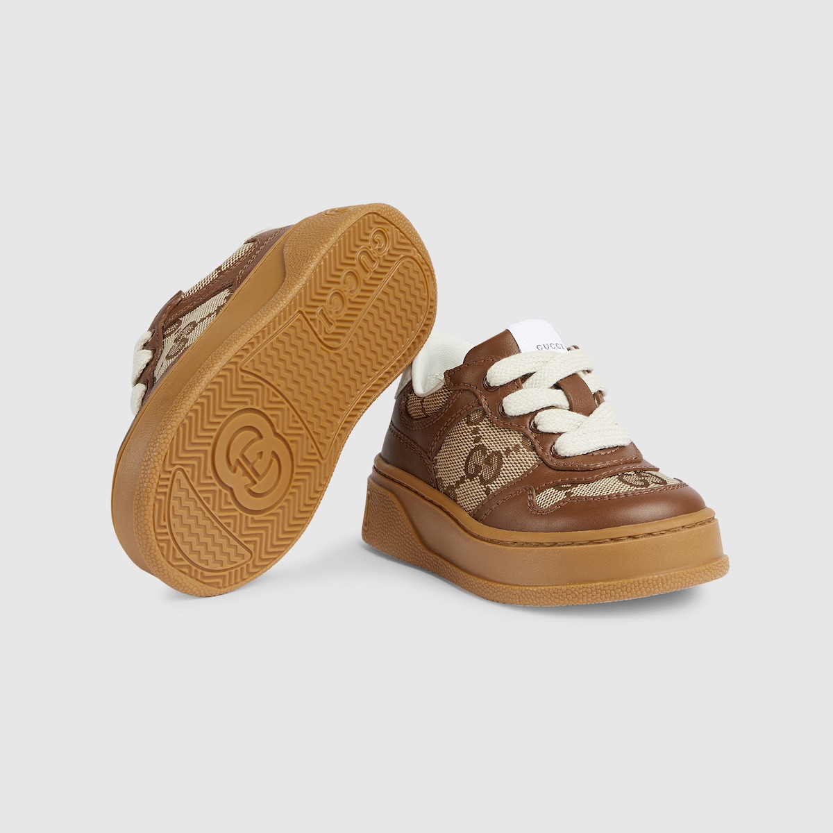 Toddler leather platform sneaker in brown leather