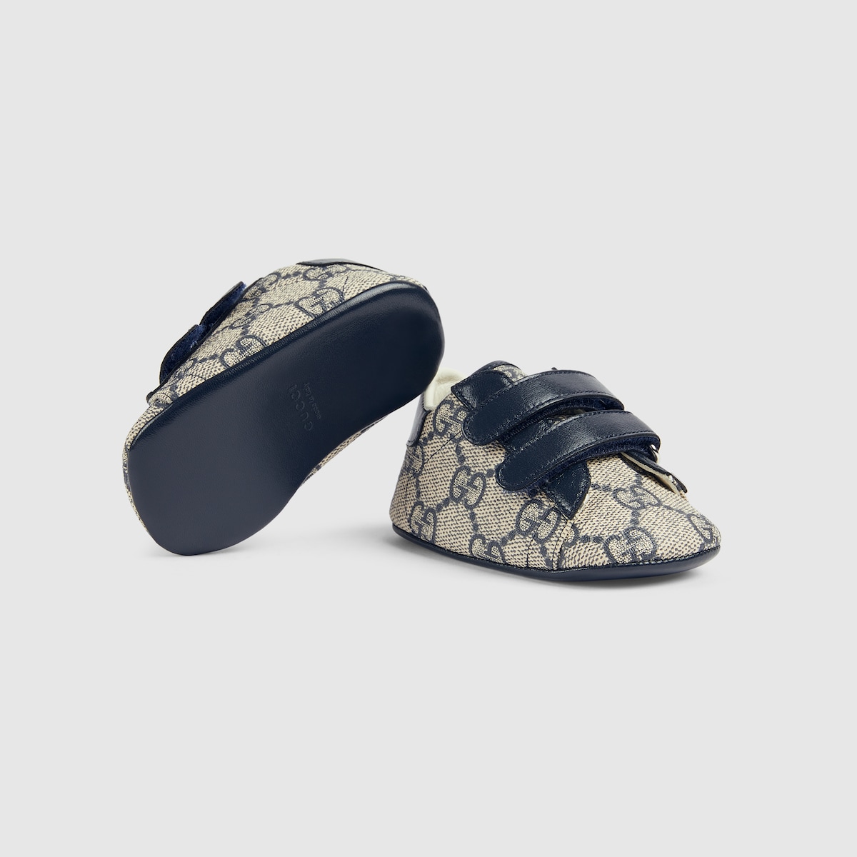 Baby Gucci Ace sneaker in blue and grey GG Supreme