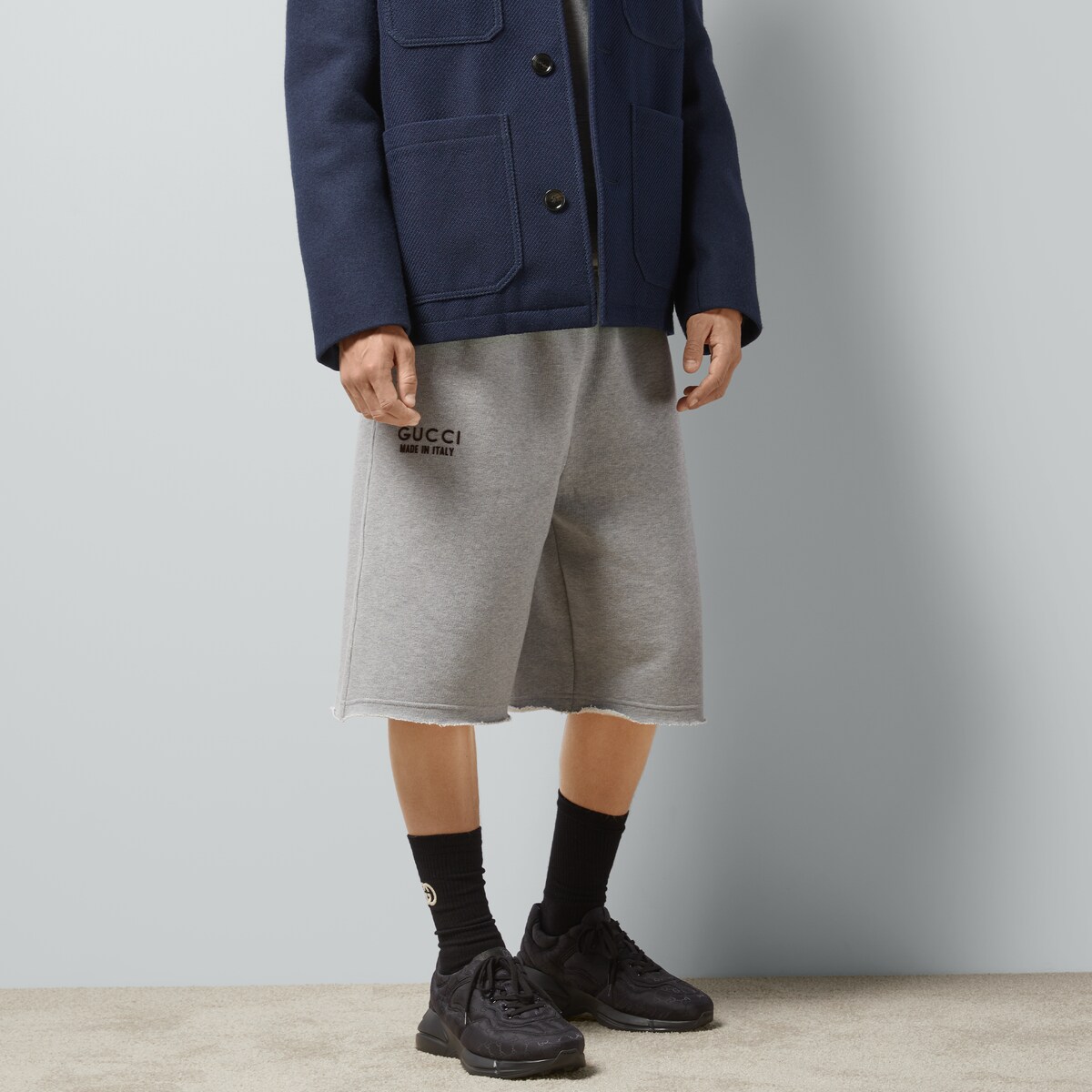 Cotton short with print in grey GUCCI US