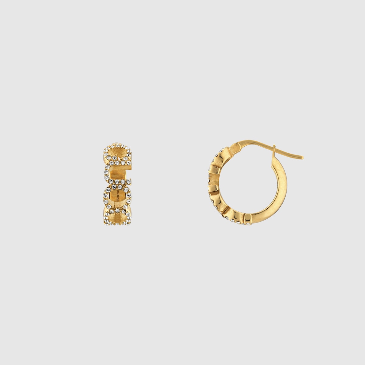 Gucci Script crystal hoop earrings in gold-toned | GUCCI® US