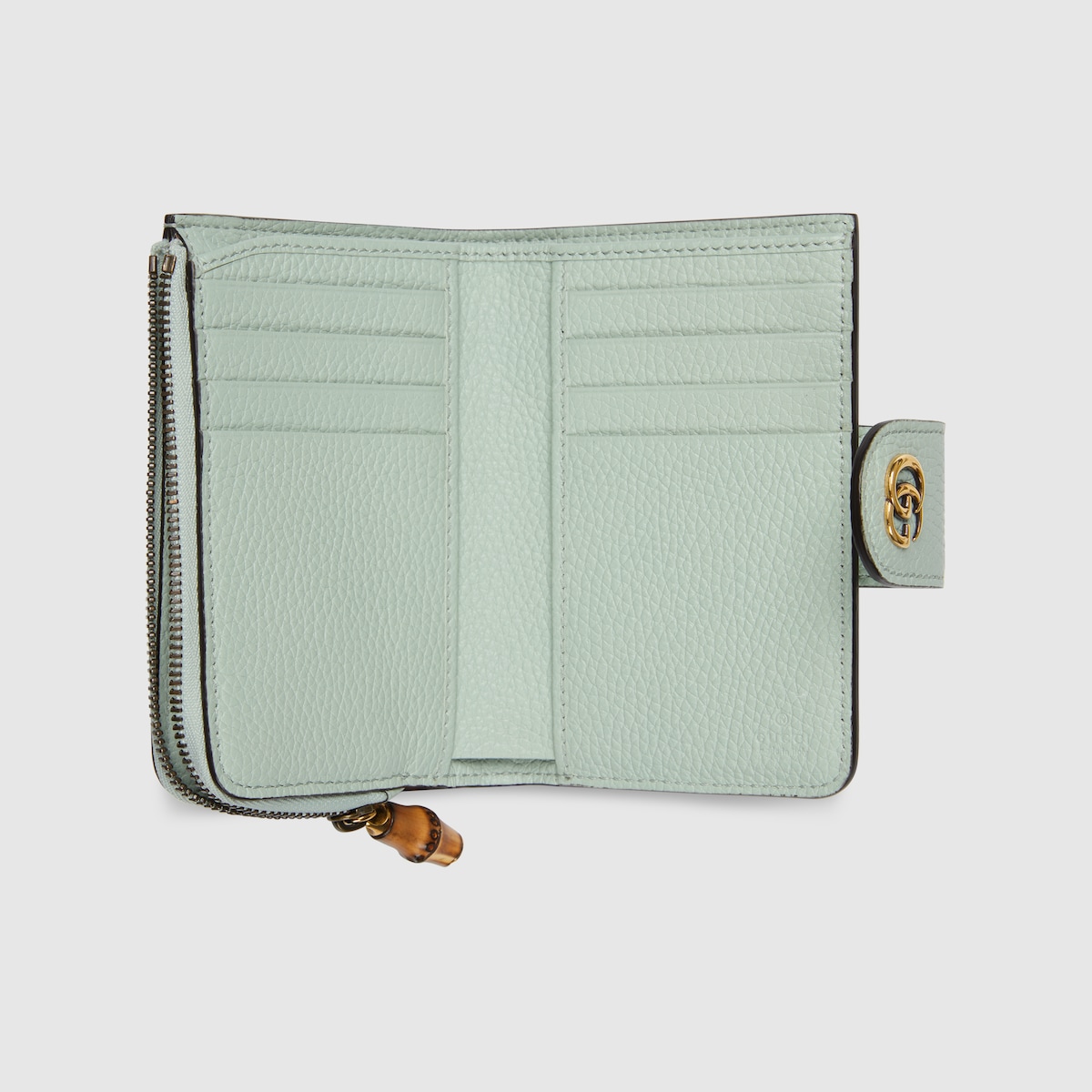 バンブー付き ダブルG ミディアム ウォレット ・ペールグリーン レザー