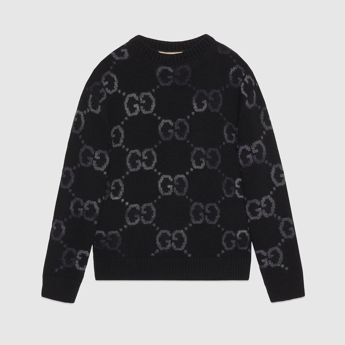 Wool jumper with GG intarsia in black | GUCCI® AU