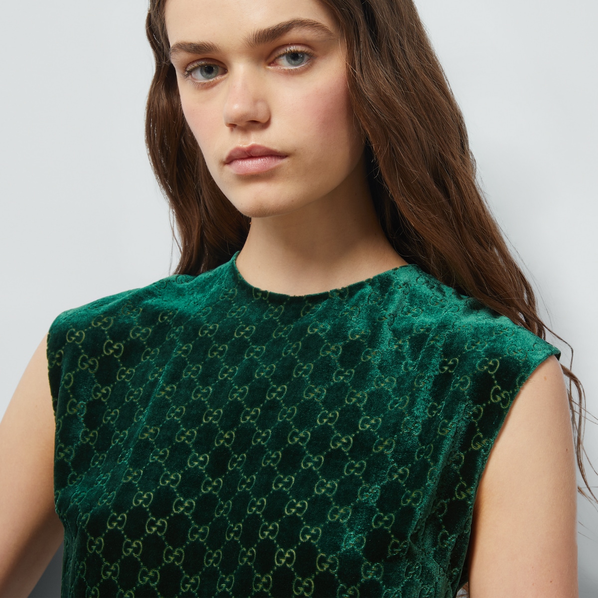 GG velvet top in emerald green | GUCCI® US