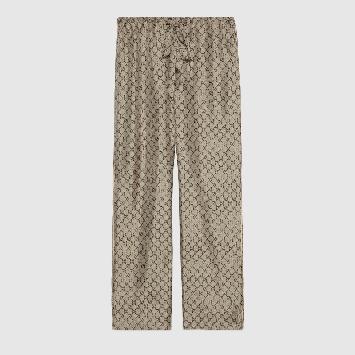 GG supreme print silk trousers in beige and ebony | GUCCI® UK