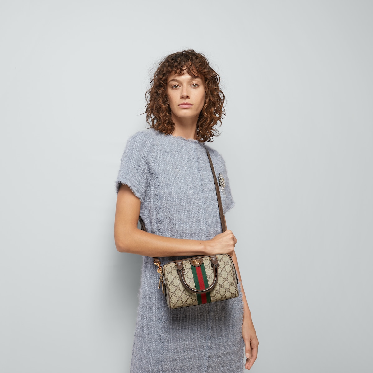 Ophidia mini top handle bag in beige and ebony canvas GUCCI AE