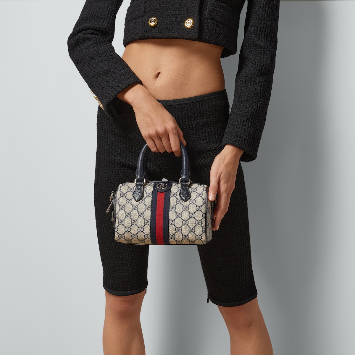 オフィディア〕スモール ボストンバッグ ・ベージュ＆ブルー GG