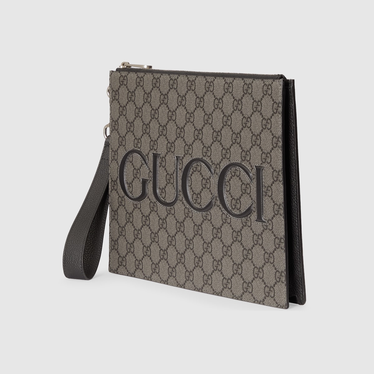 GUCCI Pouch With Strap Grey GG Canvas