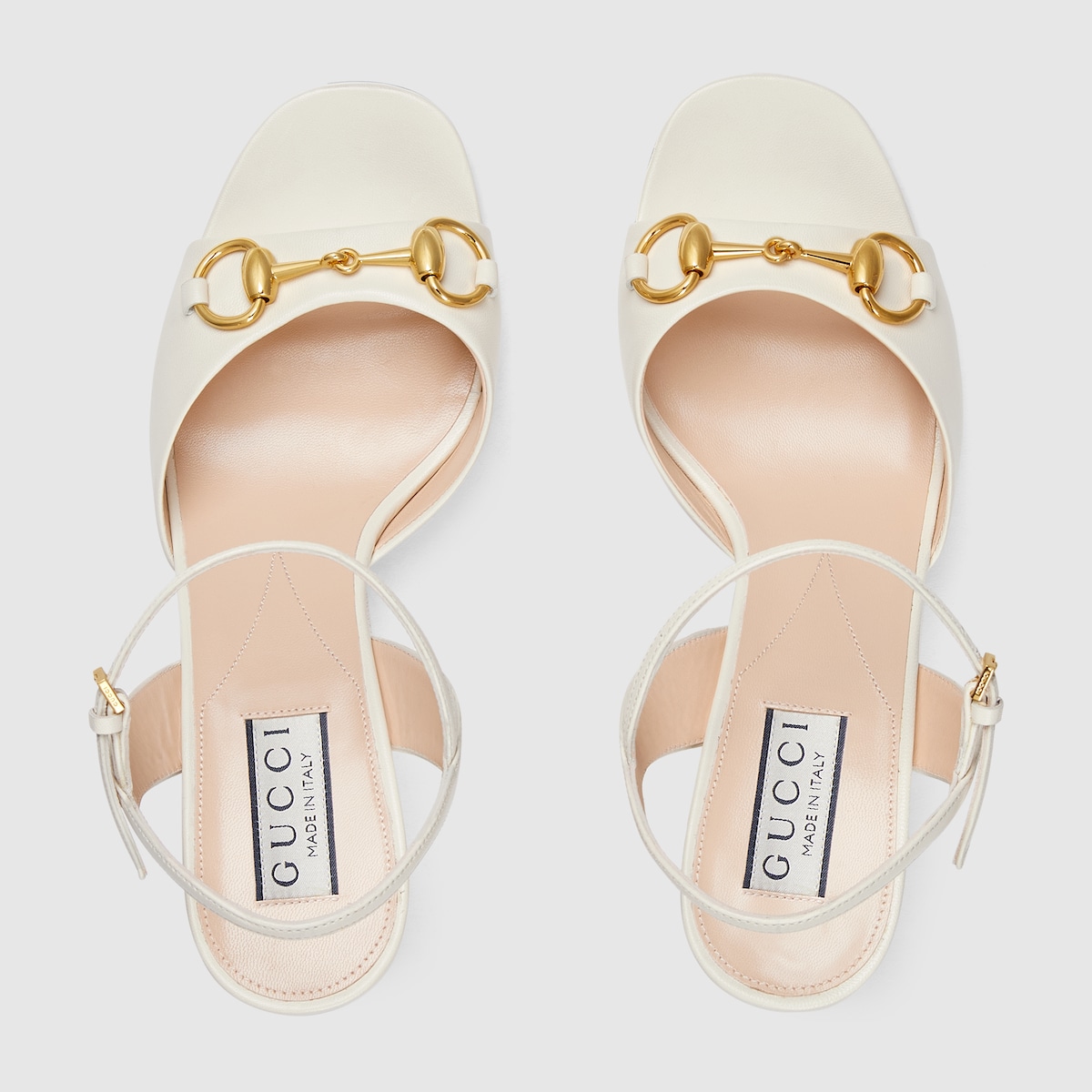 Women s mid heel sandal with Horsebit in white leather GUCCI