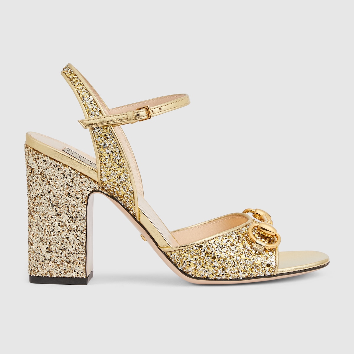 Women s mid heel sandal with Horsebit in gold leather GUCCI
