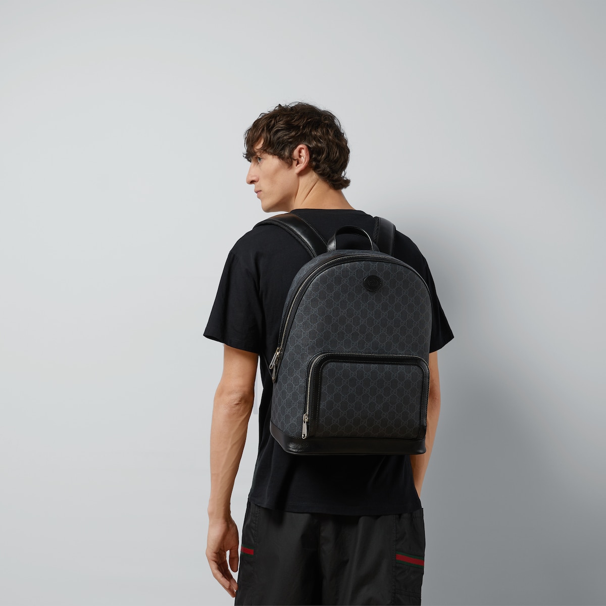 Medium backpack with Interlocking G in black Supreme GUCCI ZA