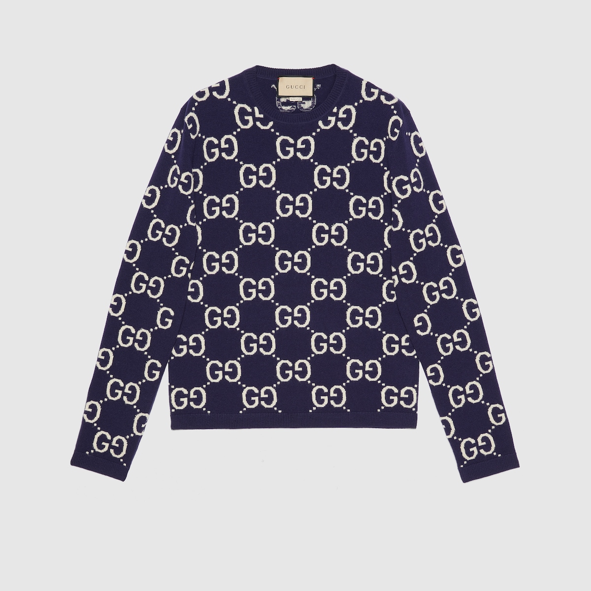 GG wool jacquard sweater in blue and ivory | GUCCI® US