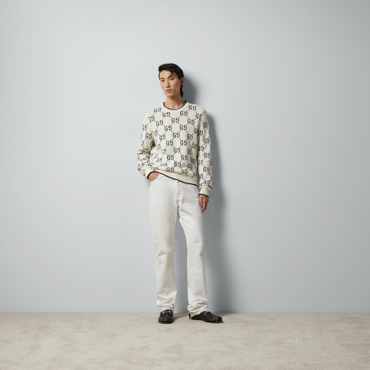 GG cotton knit sweater in ivory cotton | GUCCI® US