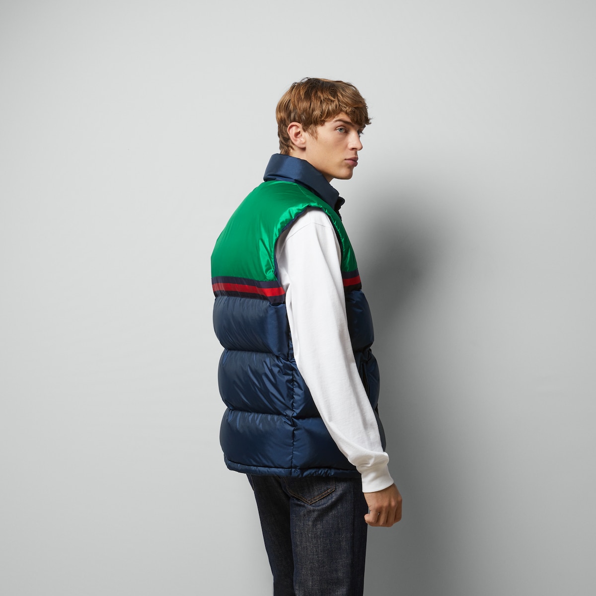 Nylon satin padded vest in dark blue | GUCCI® US