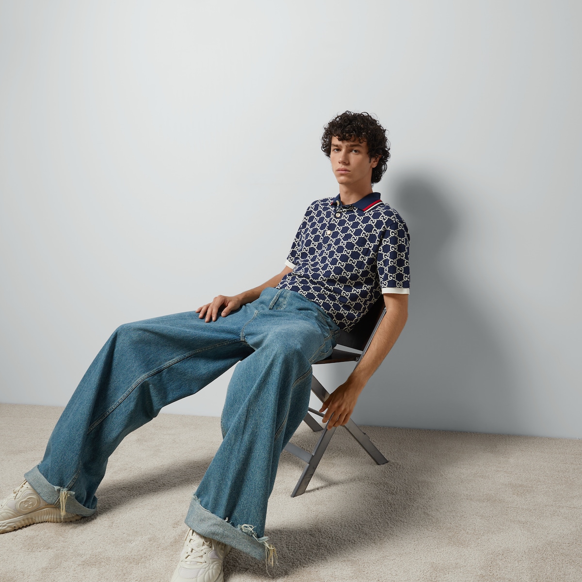 Tシャツ・カットソー GUCCI SS25 GG jacquard polo shirt (806242XJG5Q 9000) GG cotton jersey jacquard polo shirt in blue and ivory