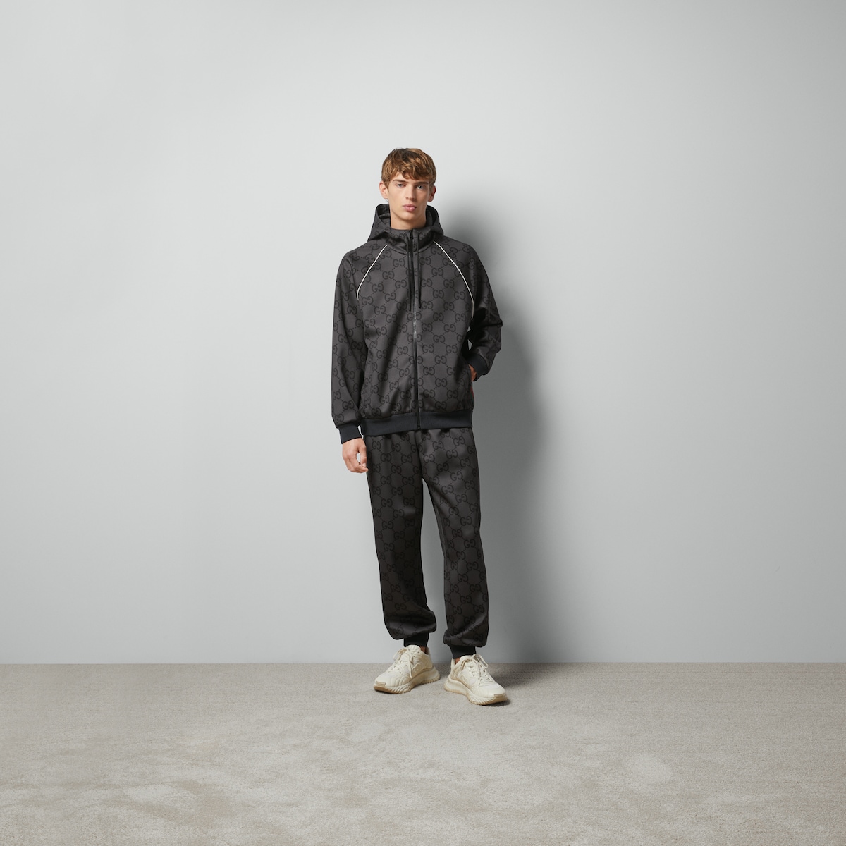 Jumbo GG zip jacket with Web in grey and dark grey | GUCCI® US