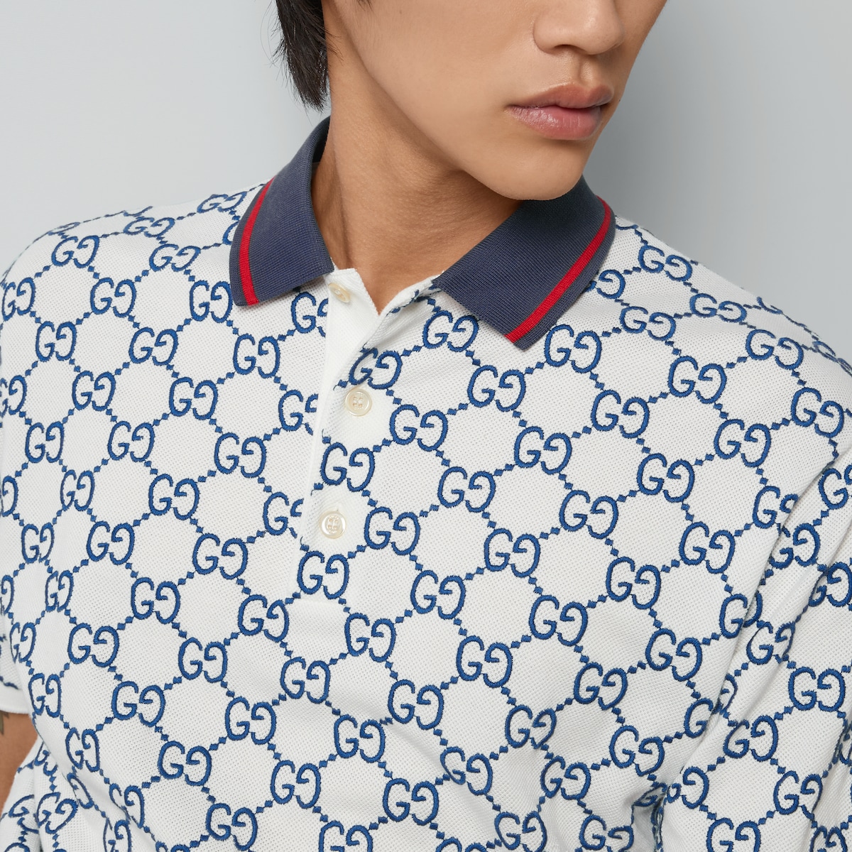 GUCCI Polo Shirts シャツ GG cotton piquet polo shirt in grey and white | GUCCI® US