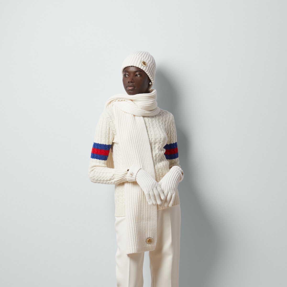 Wool cashmere gloves with Double G in ivory | GUCCI® US