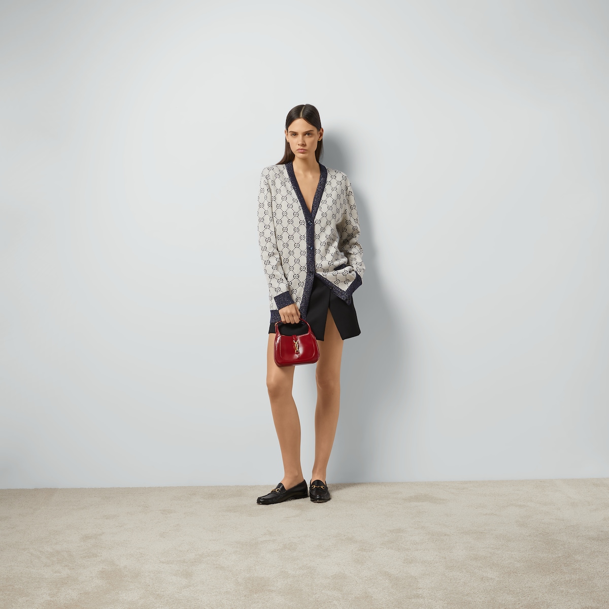 GG cotton jacquard cardigan in ivory and blue | GUCCI® US