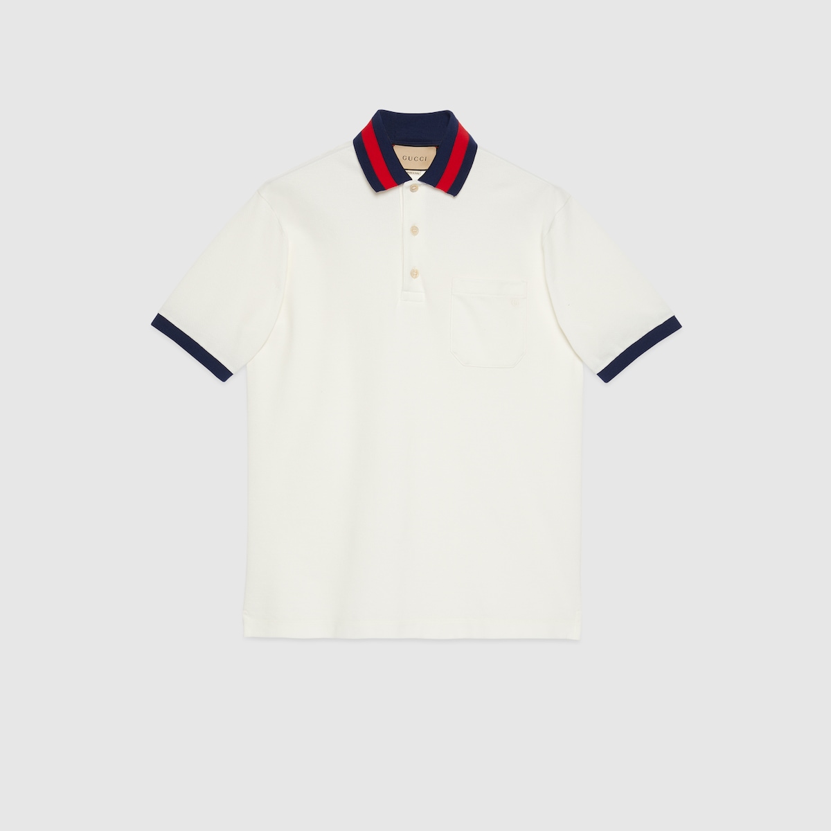 Polo de pique con cuello con tribanda en marfil GUCCI ES