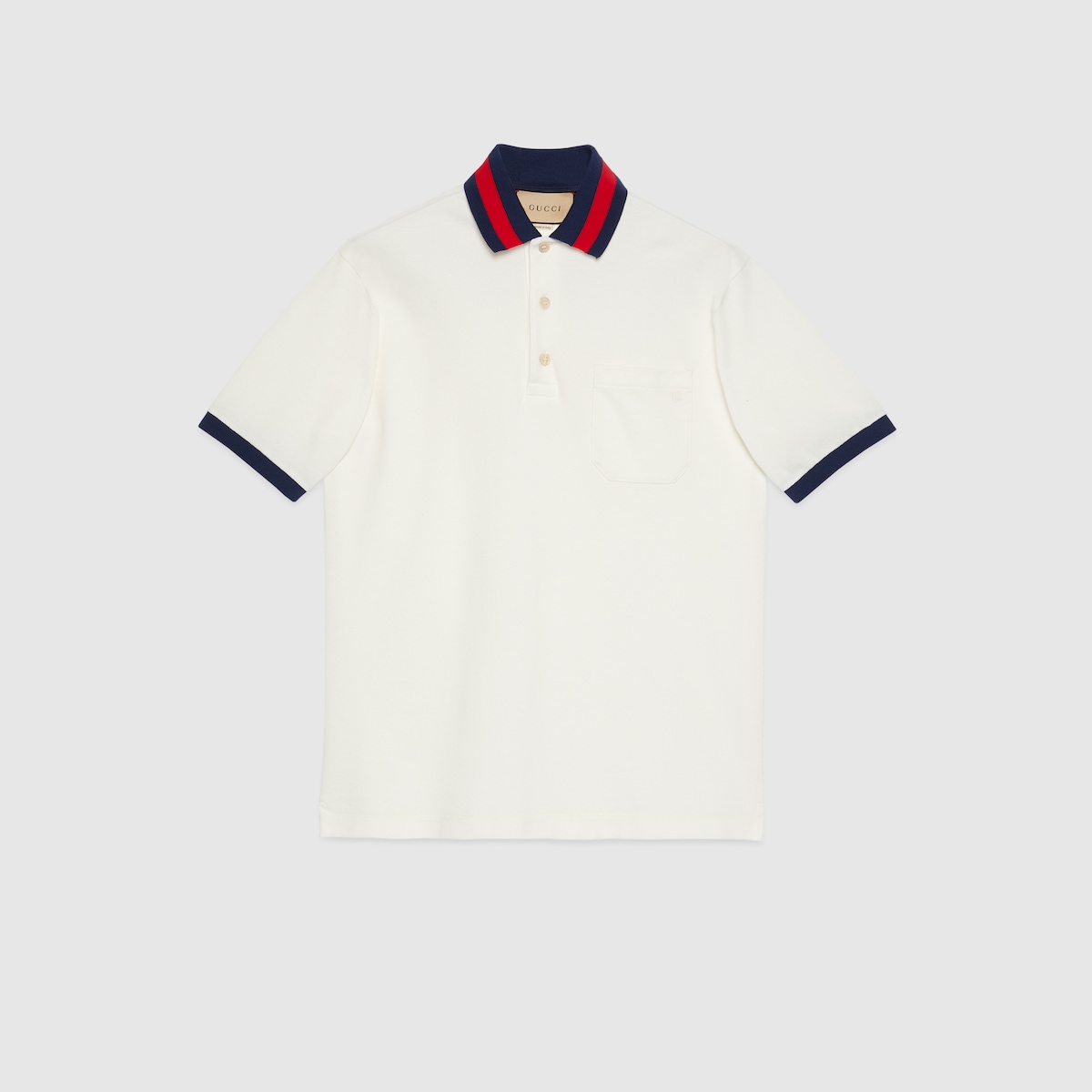 Cotton piquet polo with Web collar in ivory | GUCCI® US