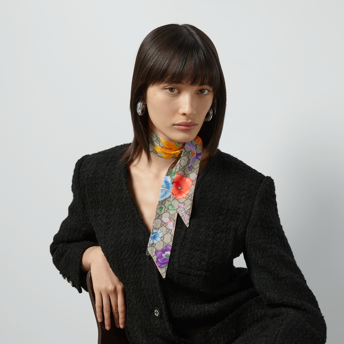 GG Flora print silk neck bow
