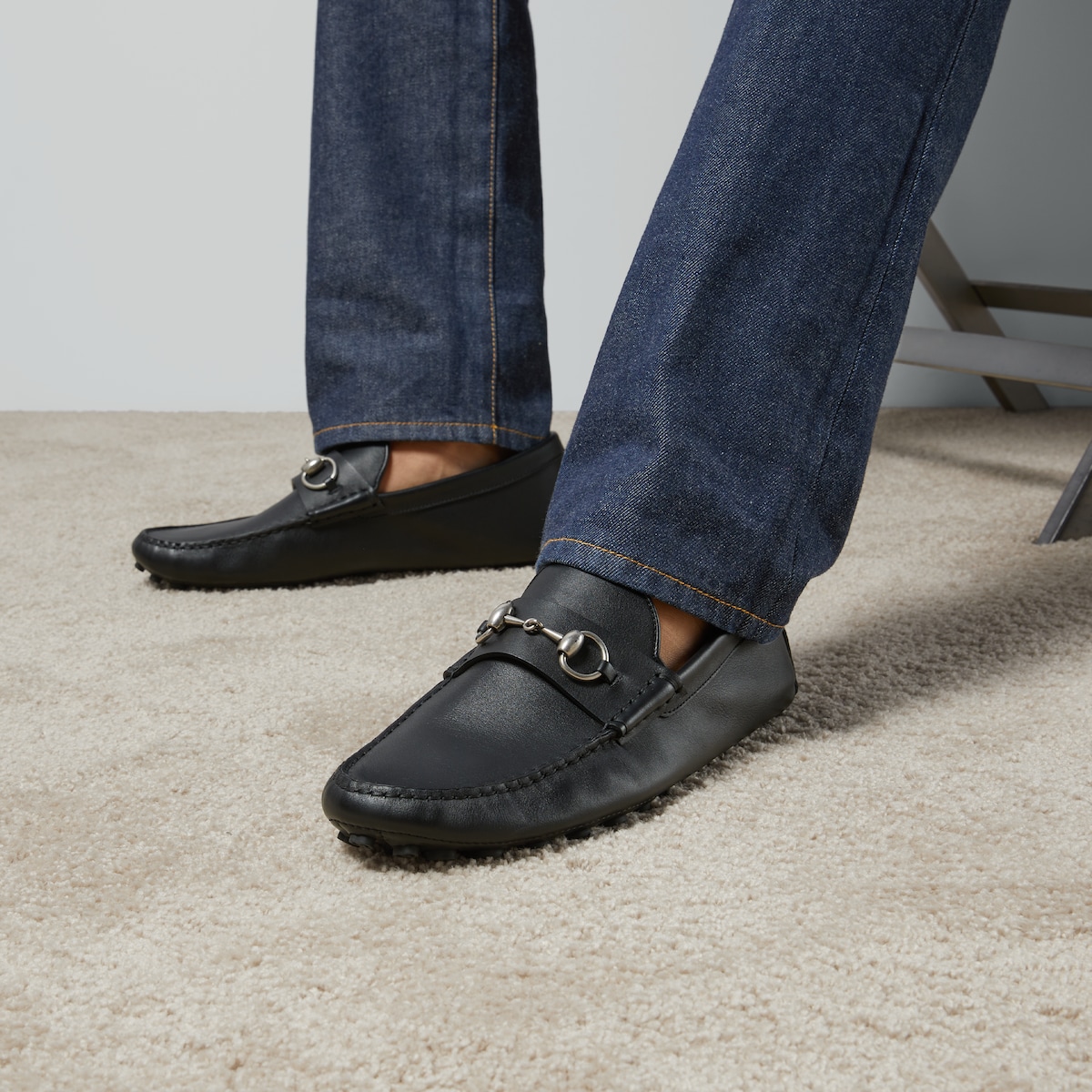 Men s driver with Horsebit in black leather GUCCI HU