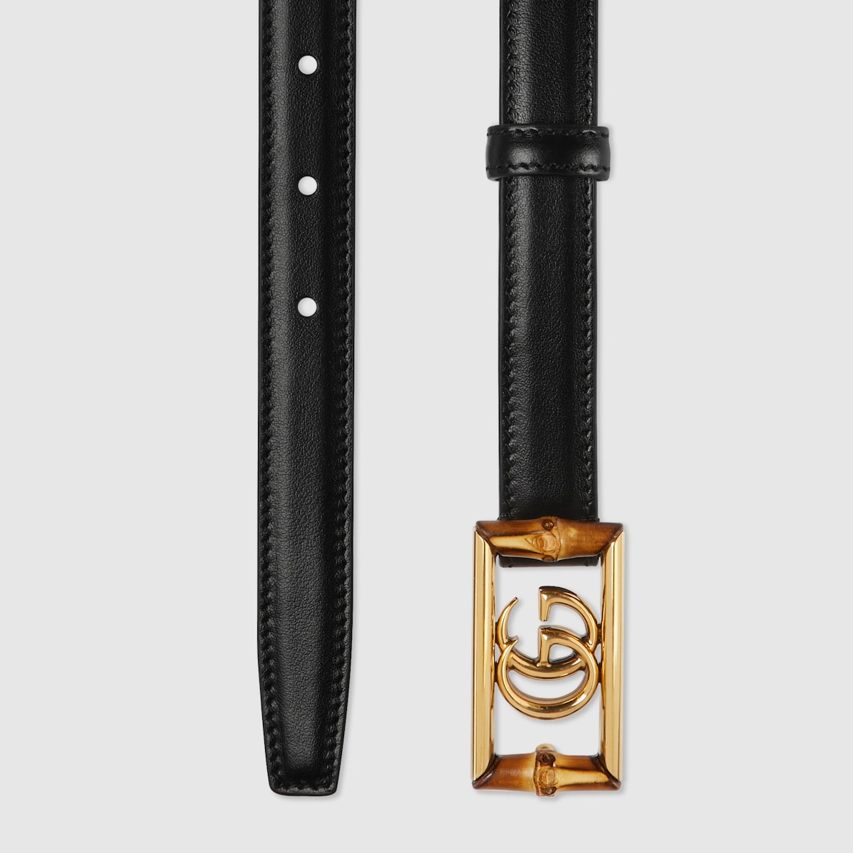 Belt with Double G buckle and bamboo in black leather GUCCI UK