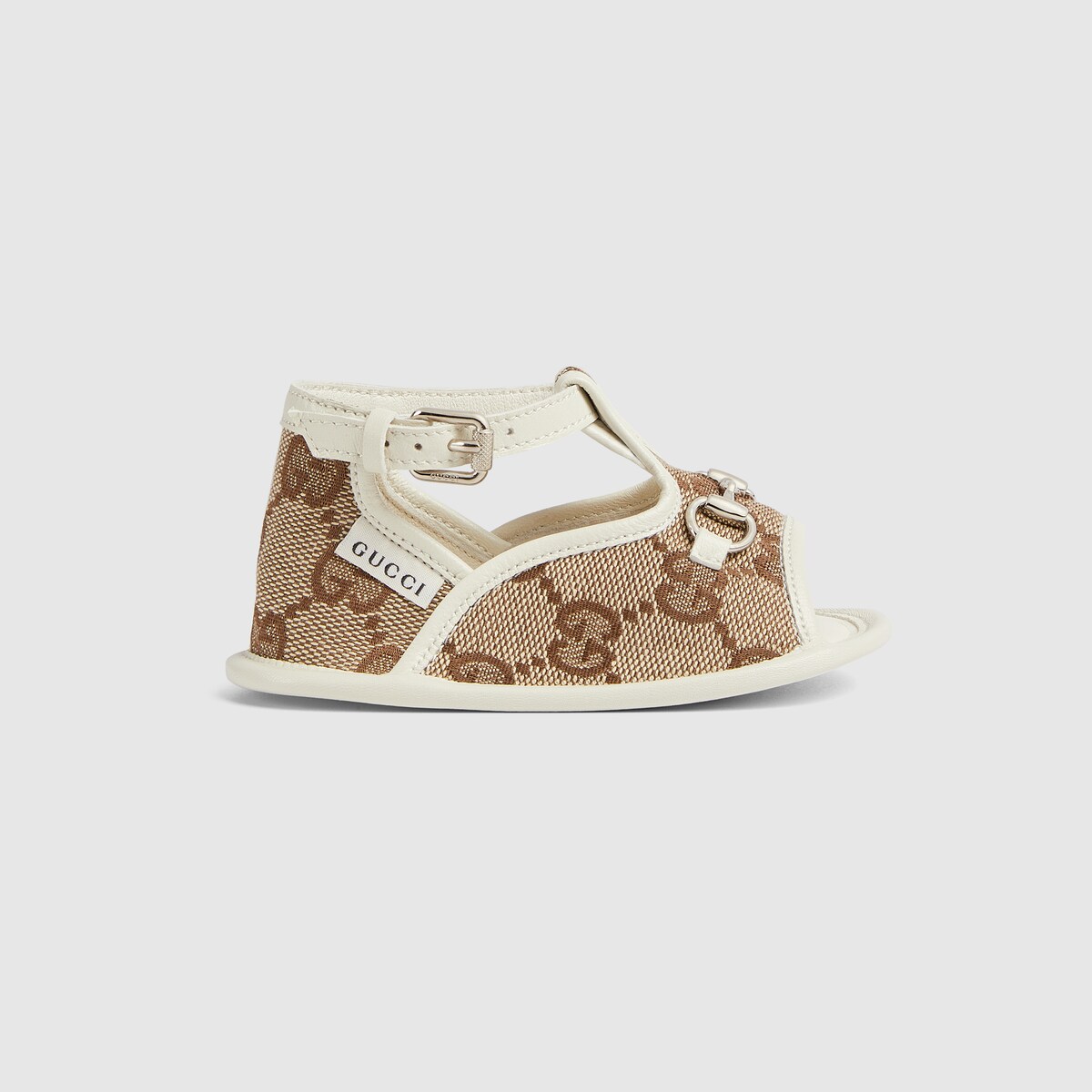 Sandalo neonato con Morsetto in tessuto Original GG beige ed ebano GUCCI Italia