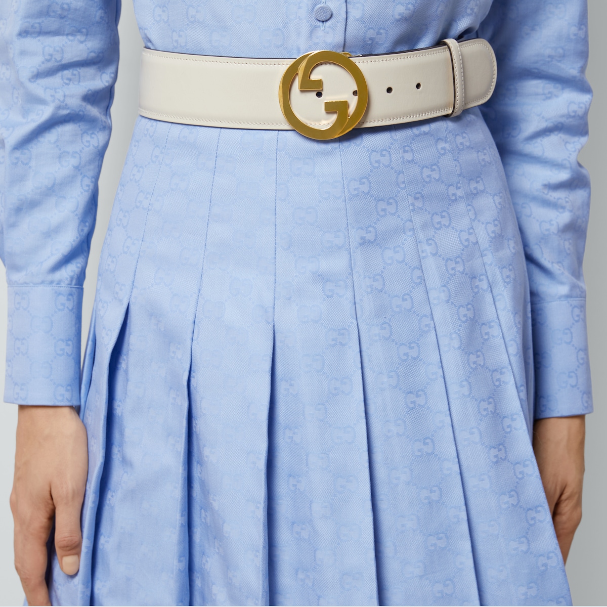 スカート GUCCI LONG COTTON SKIRT GG Supreme Oxford cotton skirt in light blue | GUCCI® US