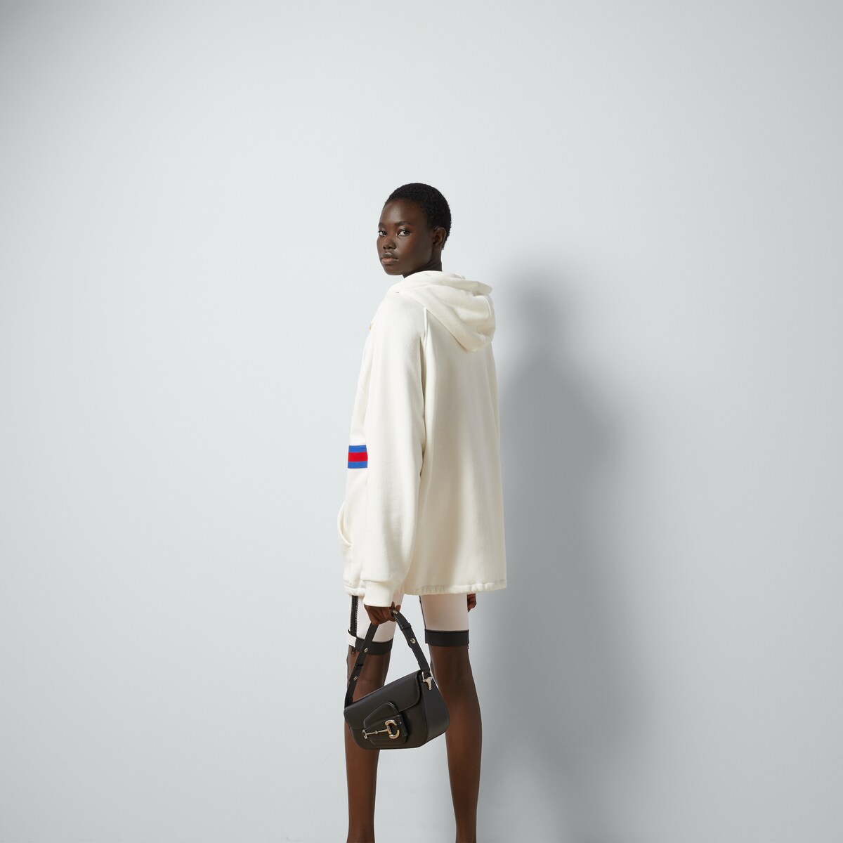 Cotton jersey sweatshirt with Web in ivory | GUCCI® US