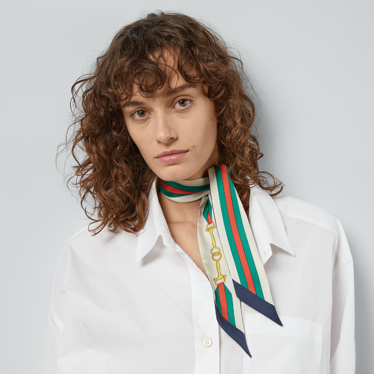 Interlocking G Horsebit Print Silk Neck Bow In Ivory | GUCCI® US