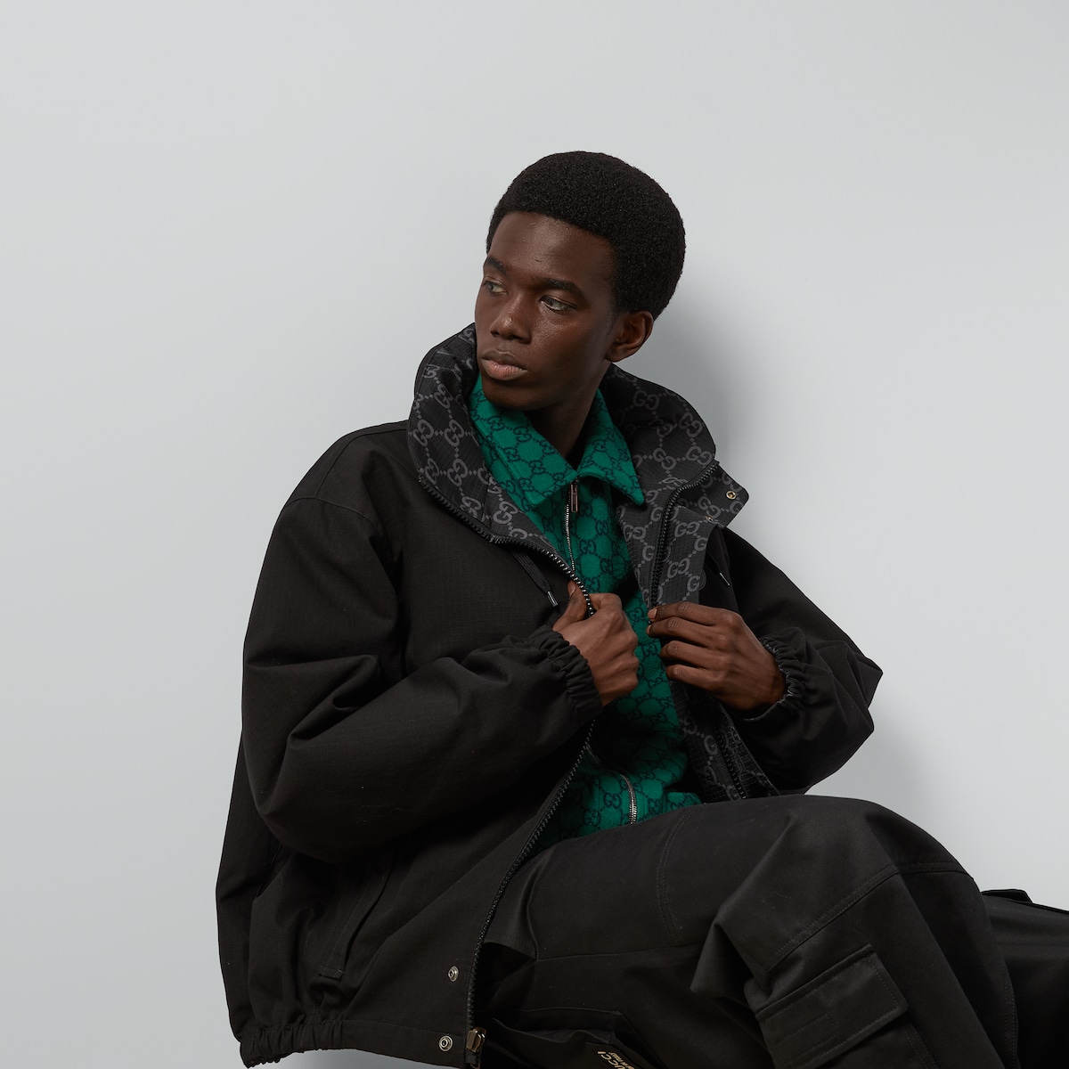 GUCCI ブラック ナイロンジャケット GGパターン GG nylon canvas down jacket in black | GUCCI® US