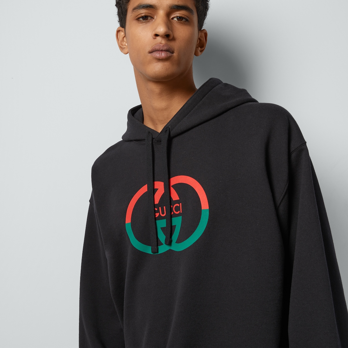 Cotton jersey printed hooded sweatshirt in black GUCCI US