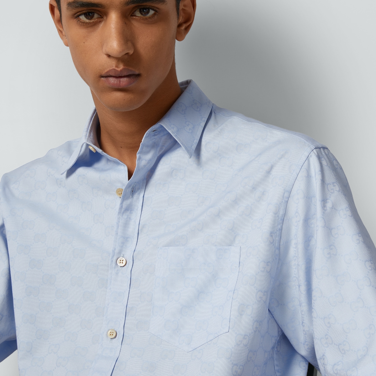 GG Supreme Oxford cotton shirt in light blue | GUCCI® US