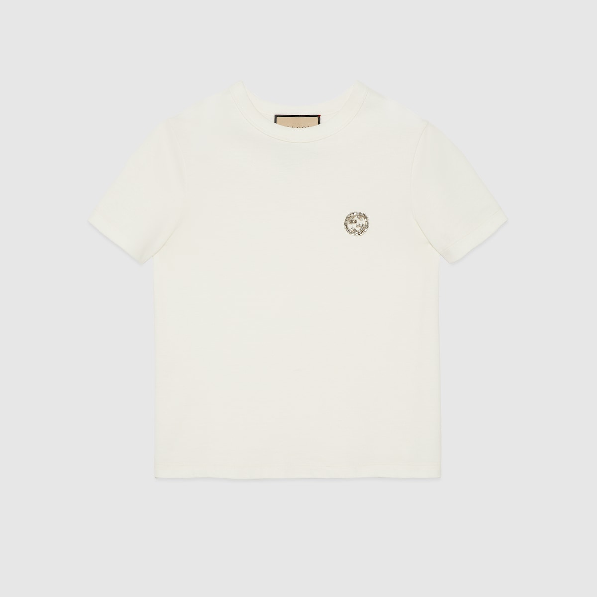 Tシャツ・カットソー GUCCI 'Gucci Incrocio GG' print T-shirt Cotton jersey T-shirt with Interlocking G in white | GUCCI® US