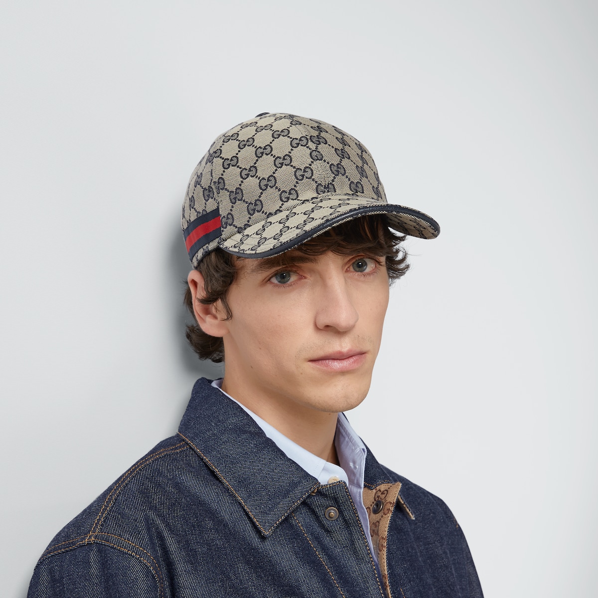 GG canvas baseball hat with Web in beige and blue | GUCCI® US