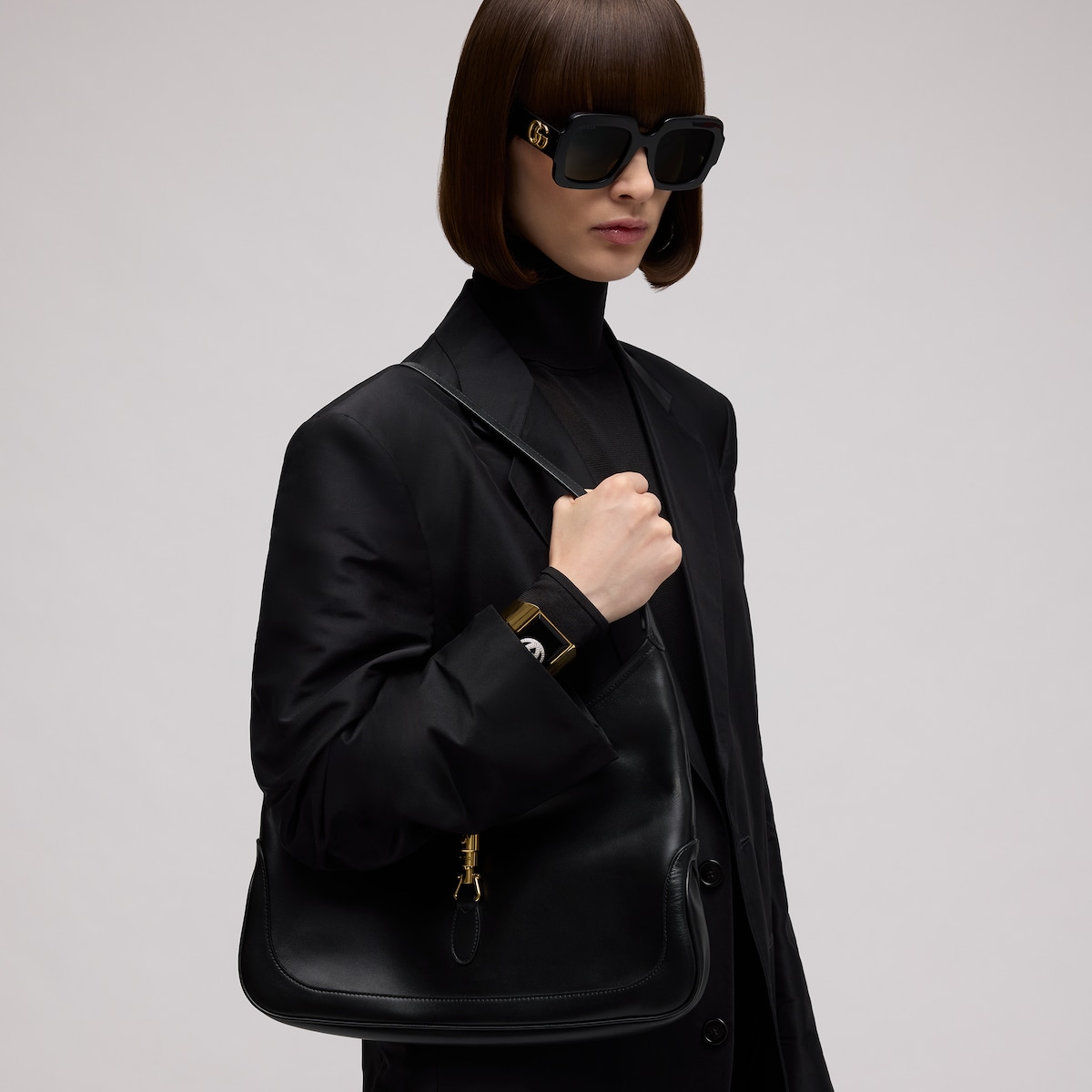 Square-frame Double G sunglasses in black acetate - thumbnail 3