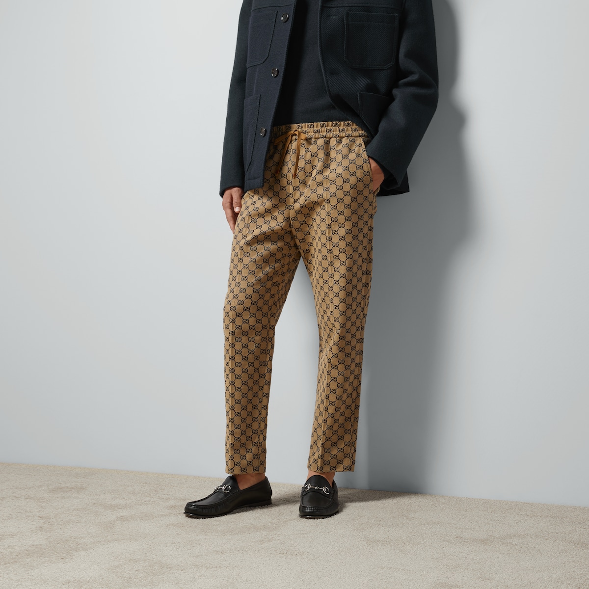 GG cotton canvas trousers in beige and blue | GUCCI® SG