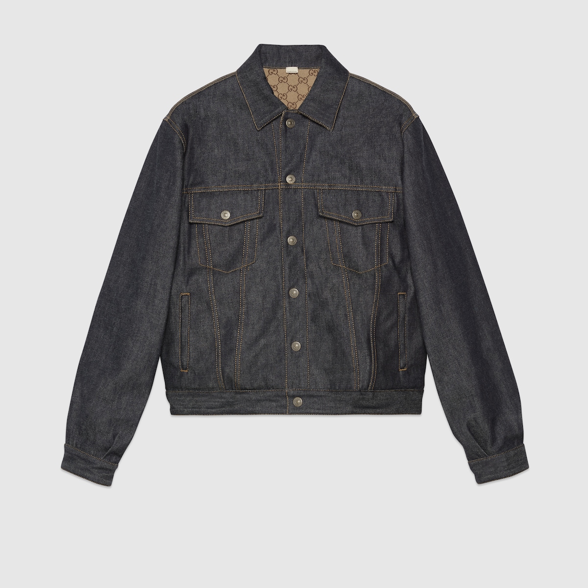【送料&関税込】Gucci Denim Jacket GG reversible denim jacket in blue and beige and ebony