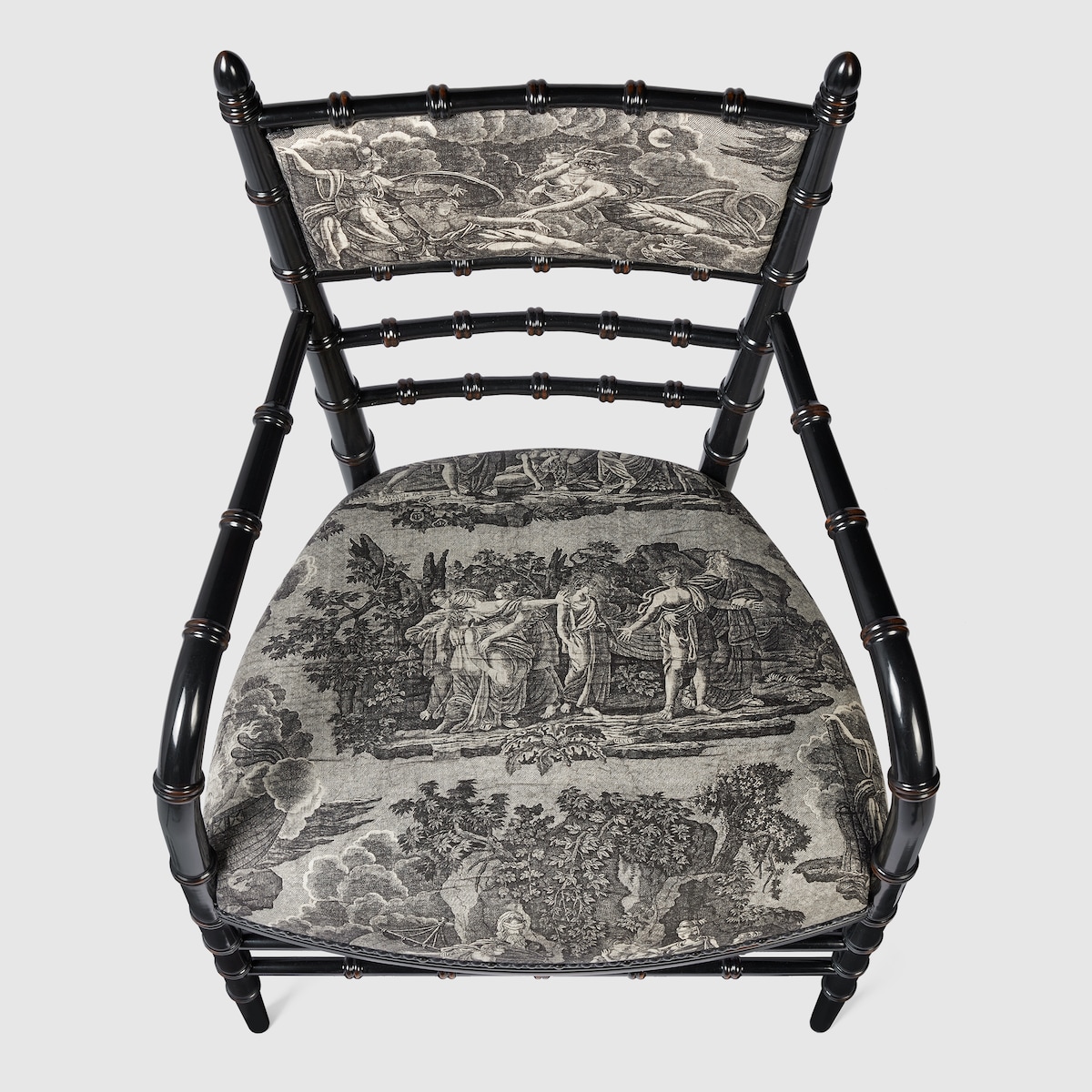 Chiavari Toile de Jouy print chair with arm rest in black and grey ...