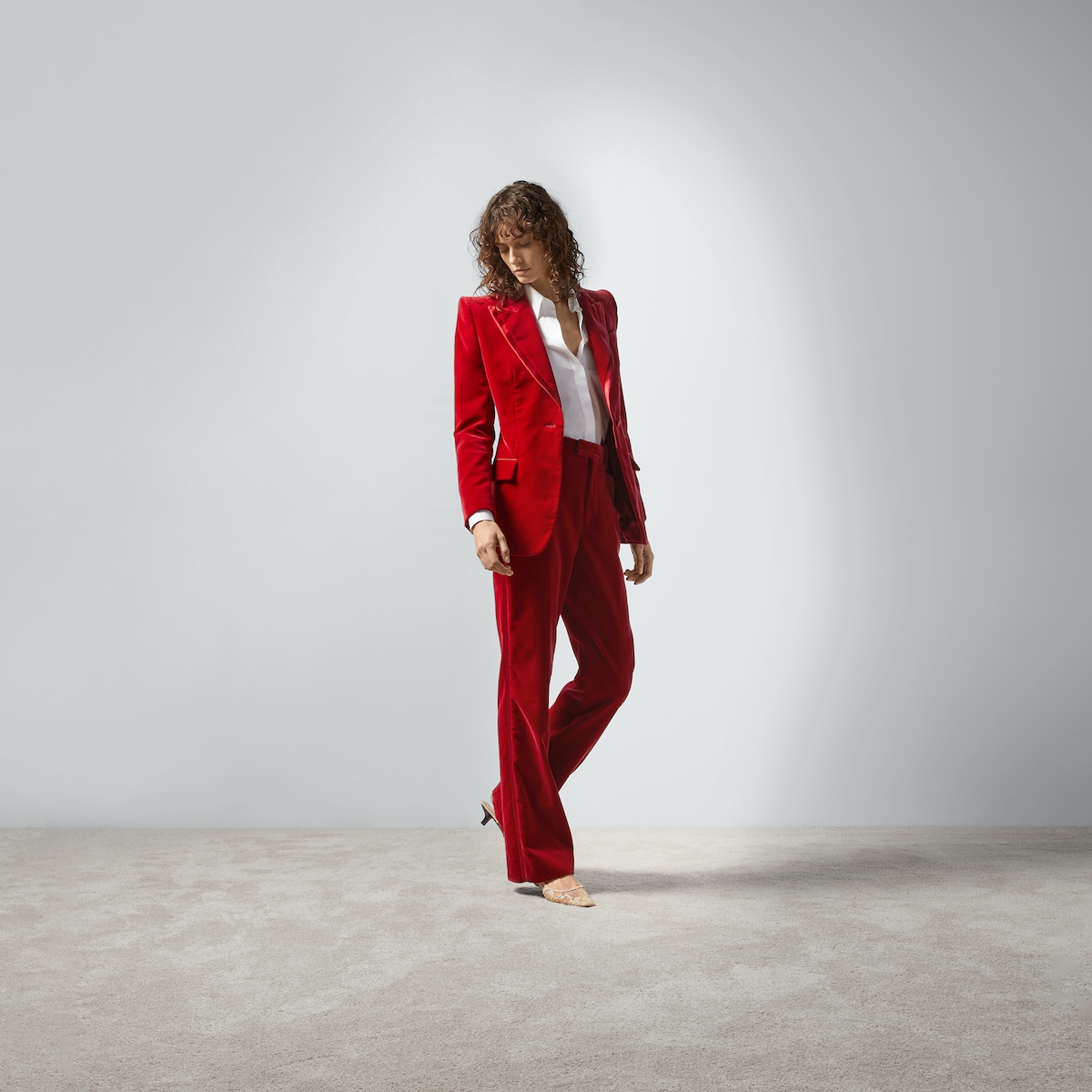 Stretch velvet flared trousers in deep red | GUCCI® SG