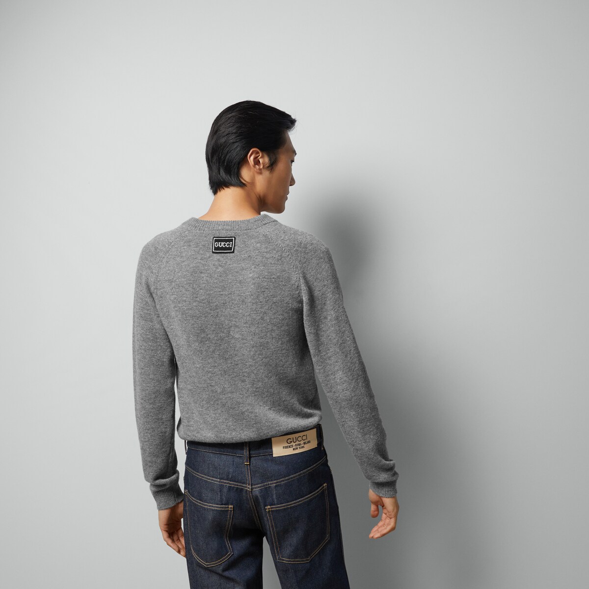 Wool sweater with Gucci label inlight grey GUCCI MX