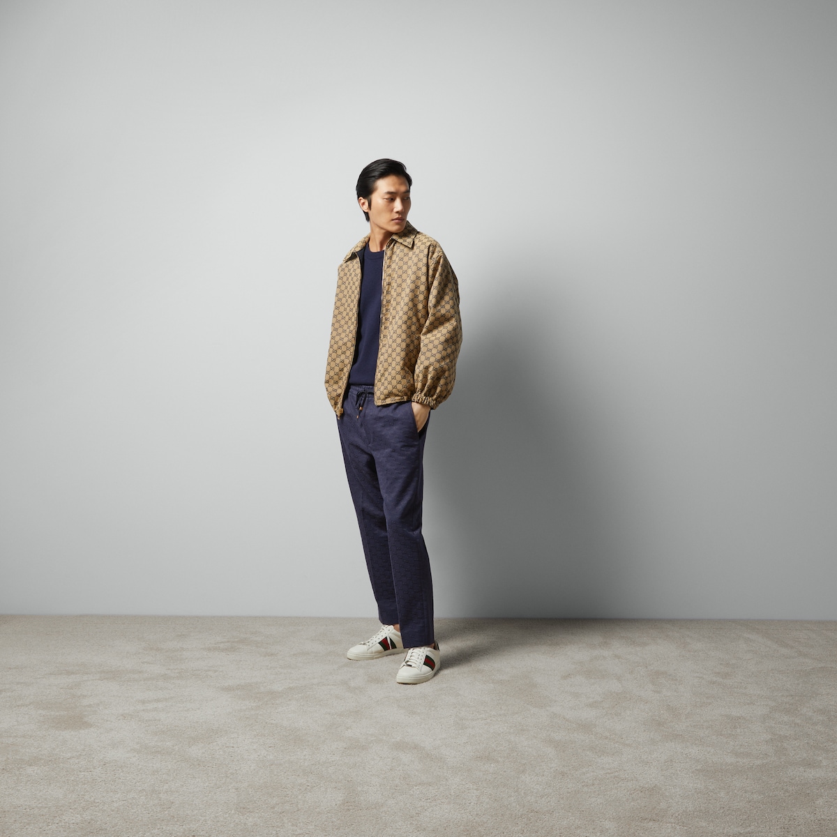 GUCCI スラックス　ストライプ L GG cotton canvas pant in blue | GUCCI® US