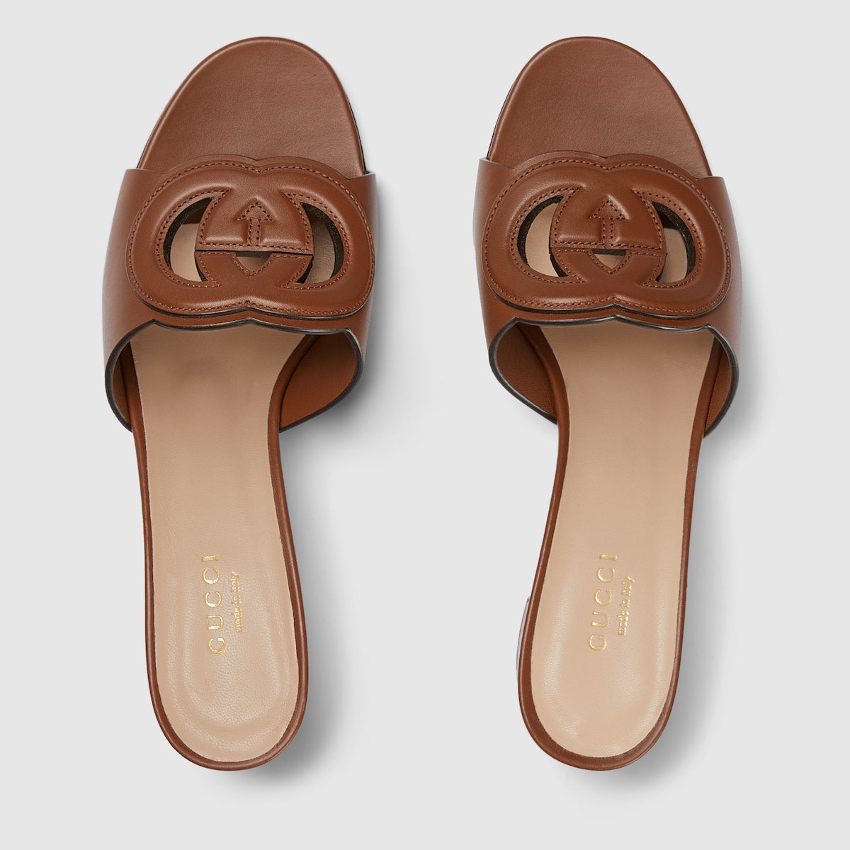 Women s Interlocking G slide sandal in brown leather GUCCI UK