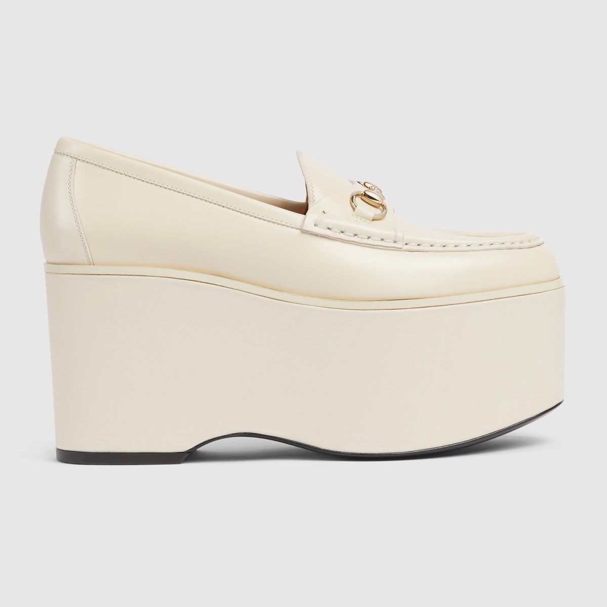 Women s Gucci Horsebit platform loafer in white leather GUCCI SG